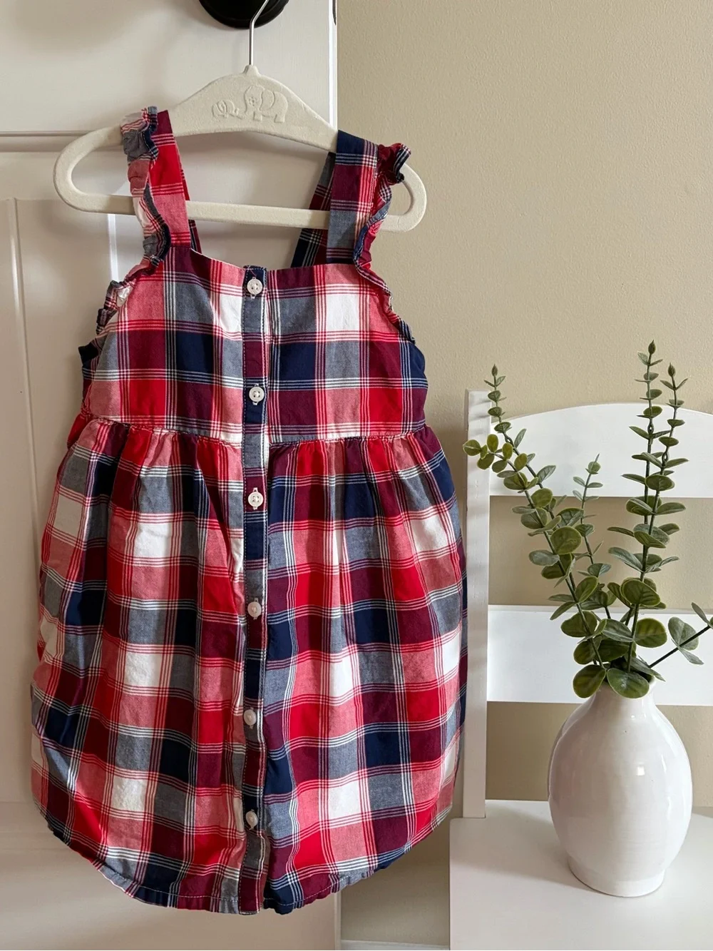 OshKosh B'gosh Red, Navy & White Plaid Button-Front Skirted Dress